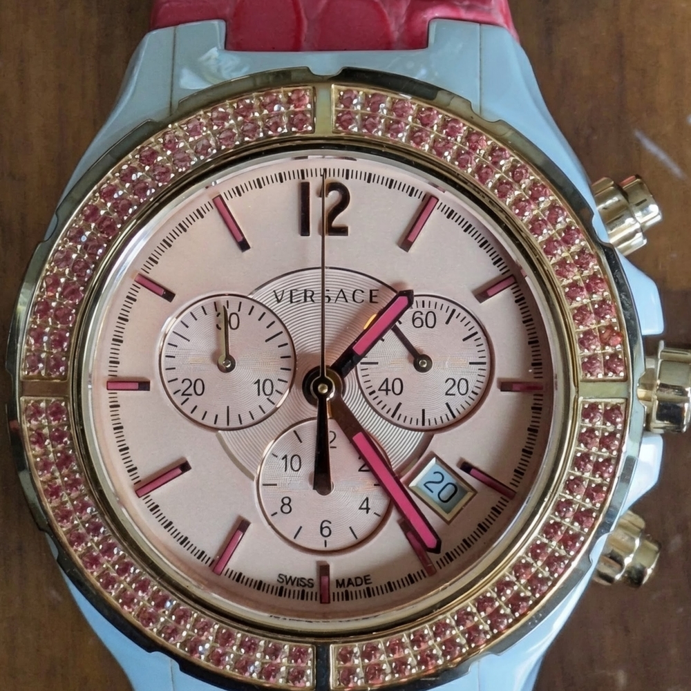 Versace Women’s DV One Cruise Ceramic Swiss Quartz Watch Pink Topaz Swiss Made